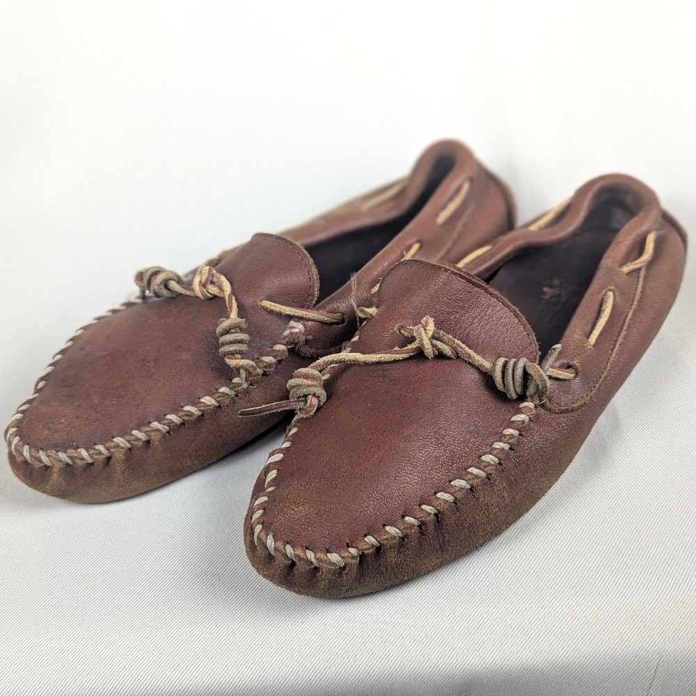 Minnetonka Leather Driving Moccasins Brown Loafers Slip On Driver 10.5" Footbed